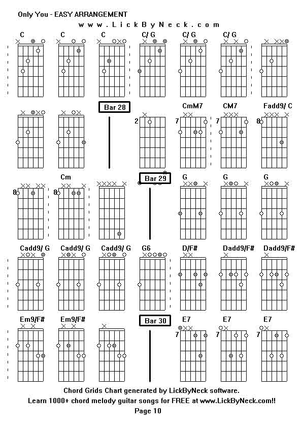 Chord Grids Chart of chord melody fingerstyle guitar song-Only You - EASY ARRANGEMENT,generated by LickByNeck software.